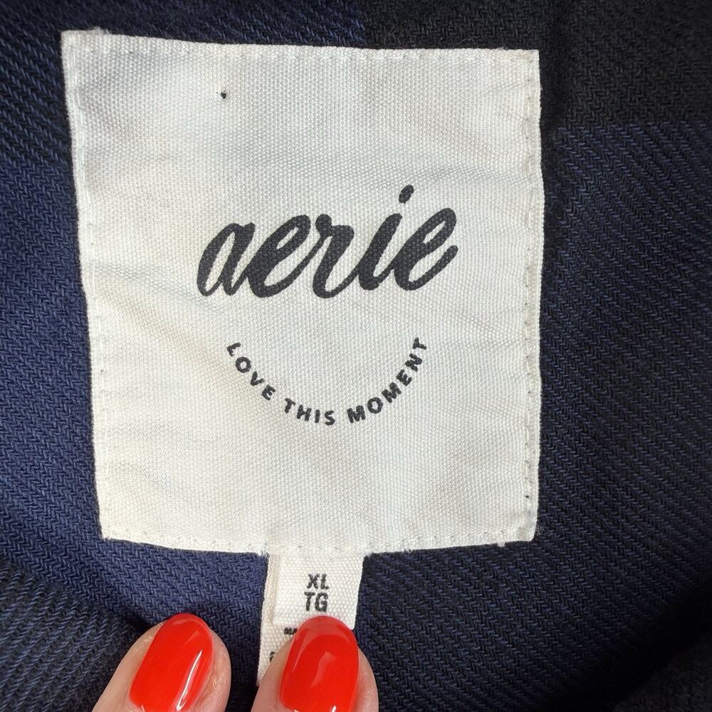 Aerie XL Shirt Anytime Fave Flannel Button Down Oversized Blue Check Flannel - Picture 5 of 13